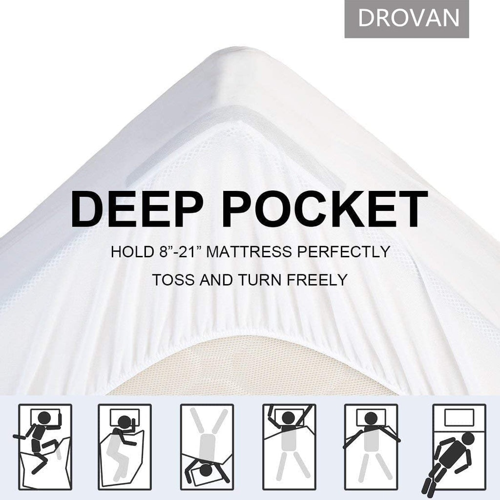 Drovan Mattress Pad Full Size - Extra Thick Mattress Cover - Pillow Top Deep Pocket With Breathable 7D Spiral Fiber Filling Cool