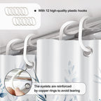 Awert Shower Curtain Plants For Bathroom,Waterproof Quick-Drying Blue Leaves Shower Curtain Set With Hooks 72X84 Inch