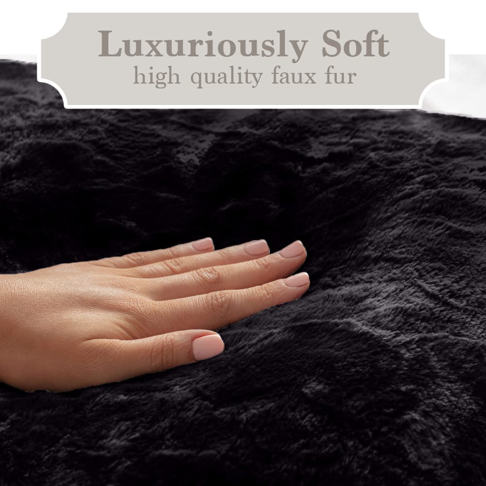 The Connecticut Home Company Throw Blanket, Soft Plush Reversible Faux Fur And Sherpa, Warm Thick Throws For Bed, Comfy Washable Bedding Accent Blankets For Sofa Couch Chair,65X50, Black