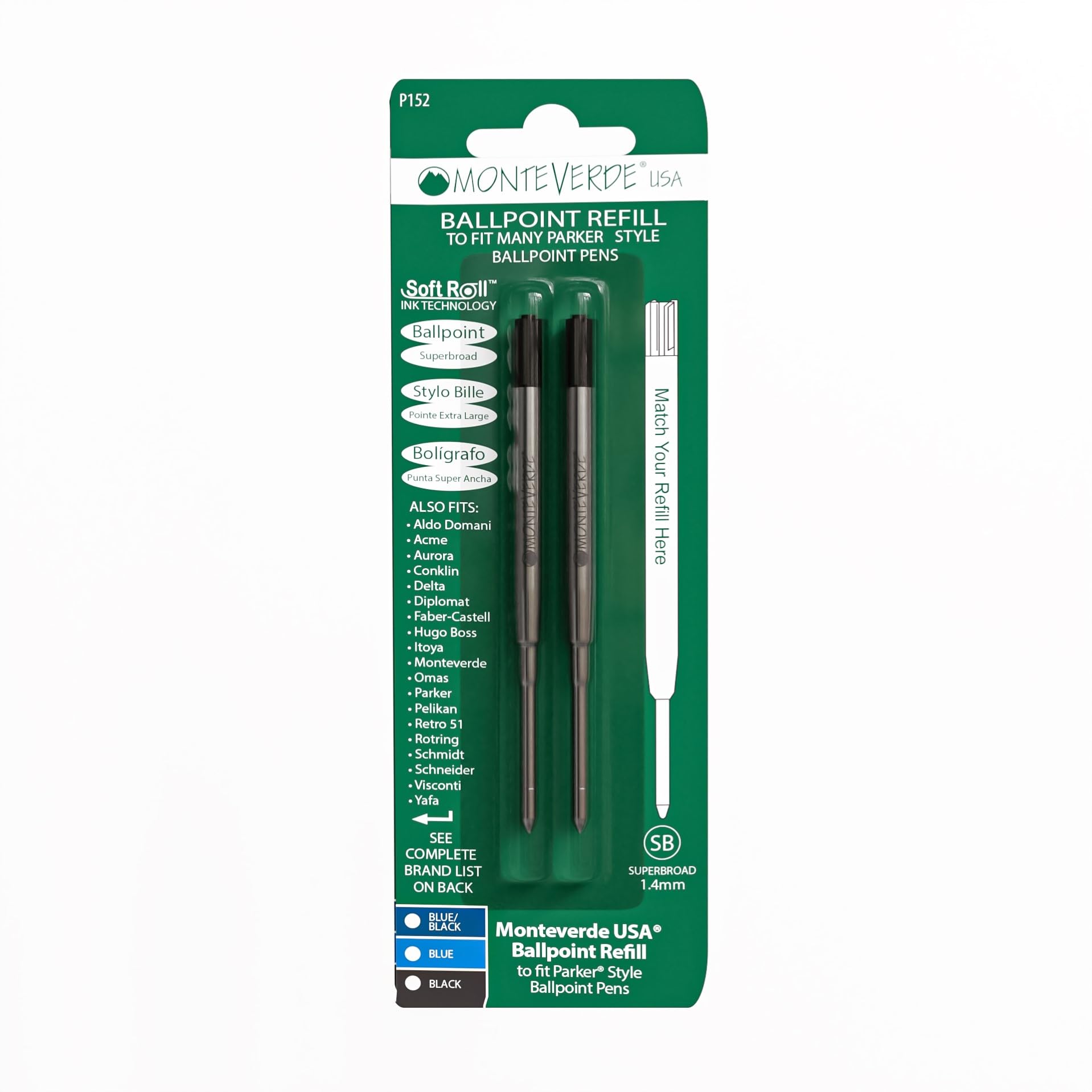 Monteverde Soft Ballpoint Refill (To Fit Parker), Medium Point, Turquoise