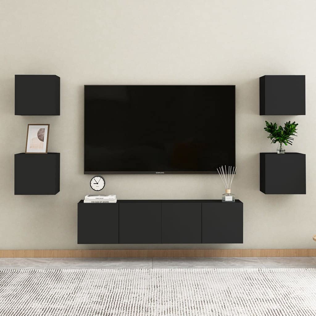 vidaXL Wall Mounted TV Cabinets 4 pcs Black 12&quot;x11.8&quot;x11.8&quot;