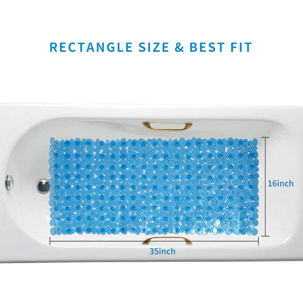 Songziming Pebble Bath Mat For Bathtub To Anti Slip Bathtub Mat In Shower With 16 Inches By 35 Inches (Clear Blue)