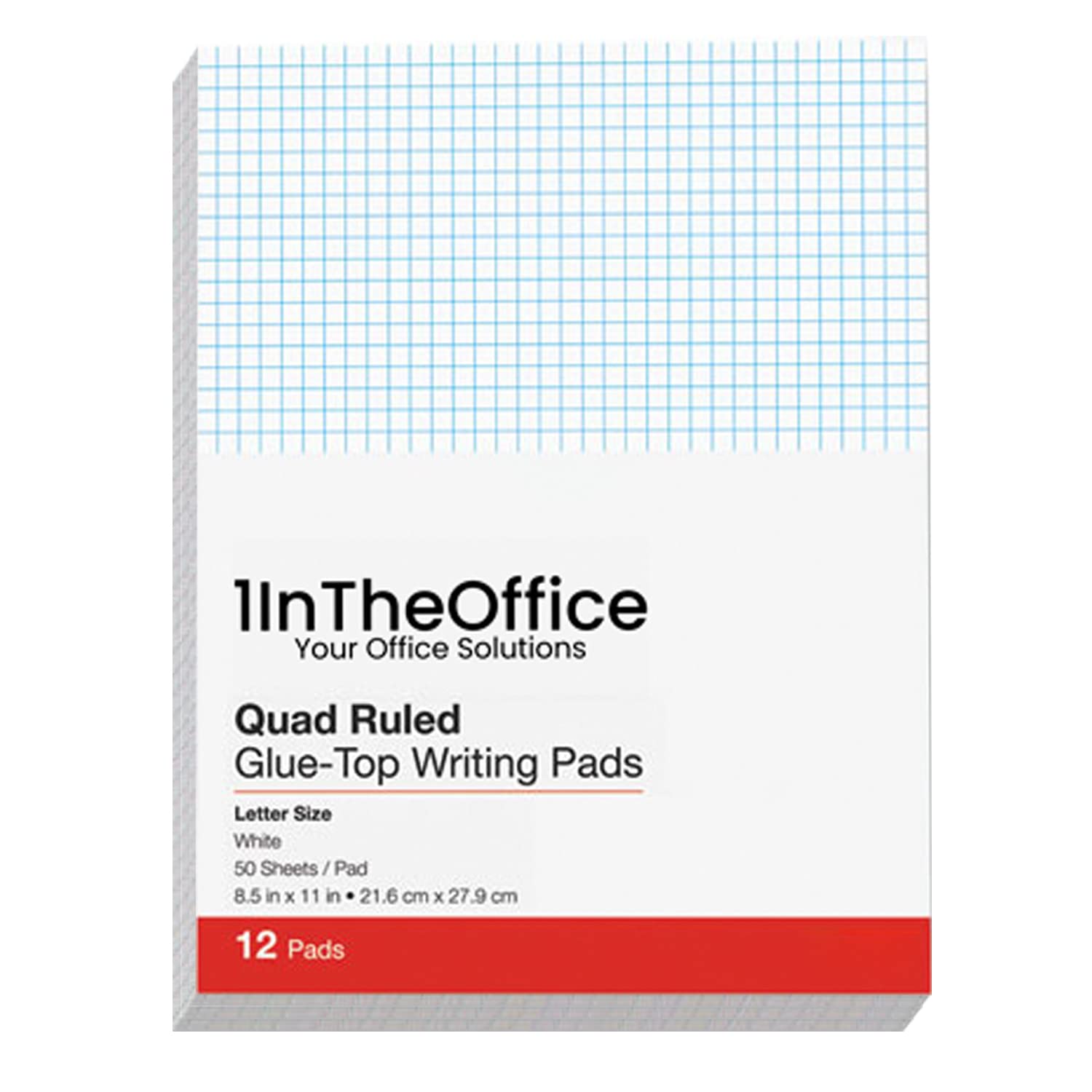 1Intheoffice Graph Paper Pads, Quadrille Ruled Writing Pad White Economy, 8 1/2' X 11 3/4' - 12/Pack