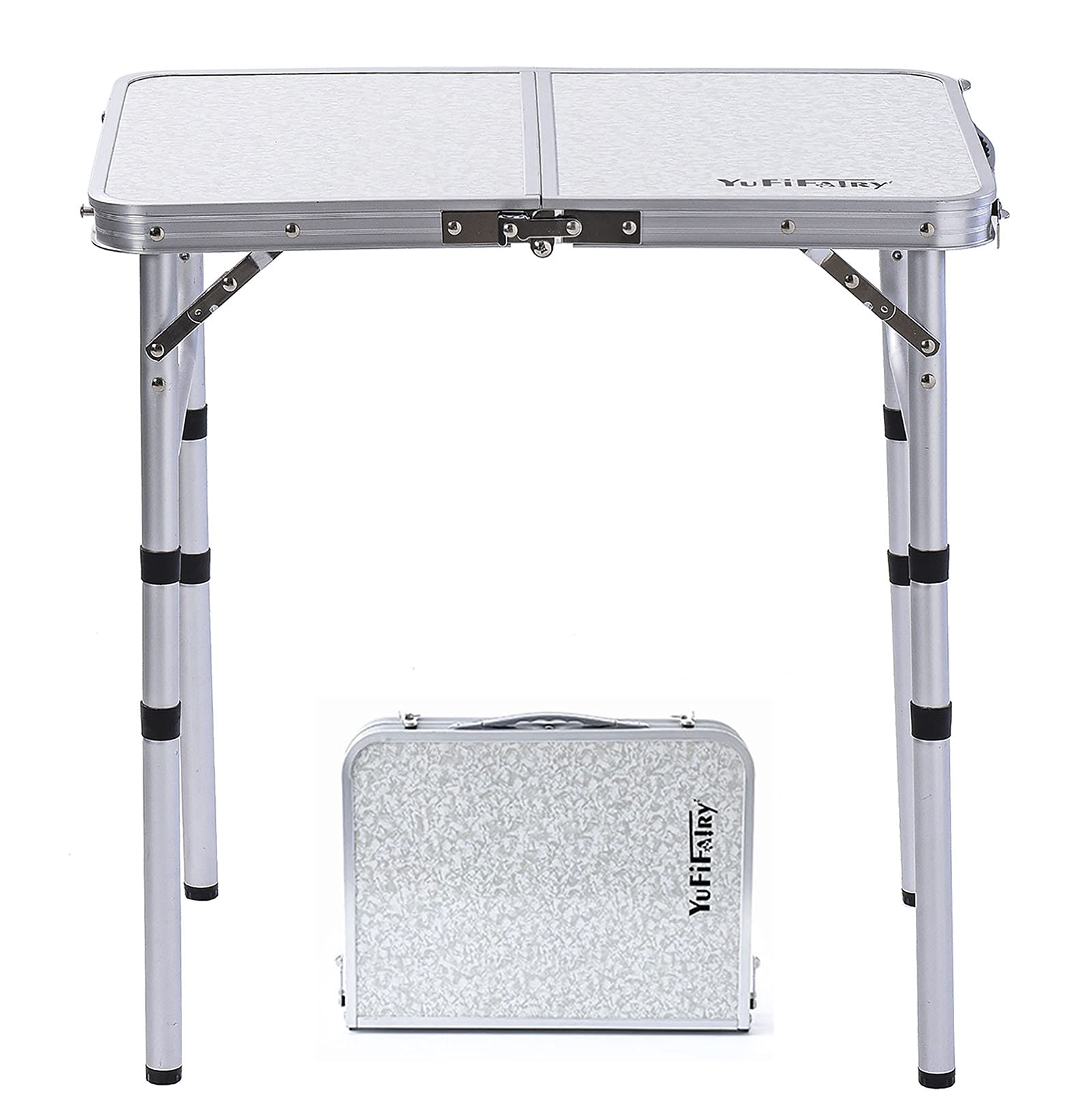 YUFIFAIRY Small Folding Table Portable, 24''L x16''W Foldable Camp Table with 3 Adjustable Height, Indoor Outdoor Lightweight Al