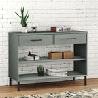 vidaXL Classic Industrial Console Cabinet with Metal Legs, Gray Solid Pine Wood, Large and Spacious with Functional Drawer