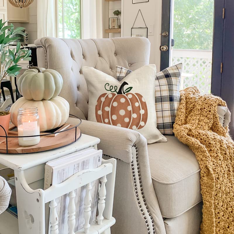 Geeory Fall Pillow Covers 16X16 Inch Polka Dots Pumpkin Throw Pillow Covers For Fall Thanksgiving Decorations Fall Party Pillows