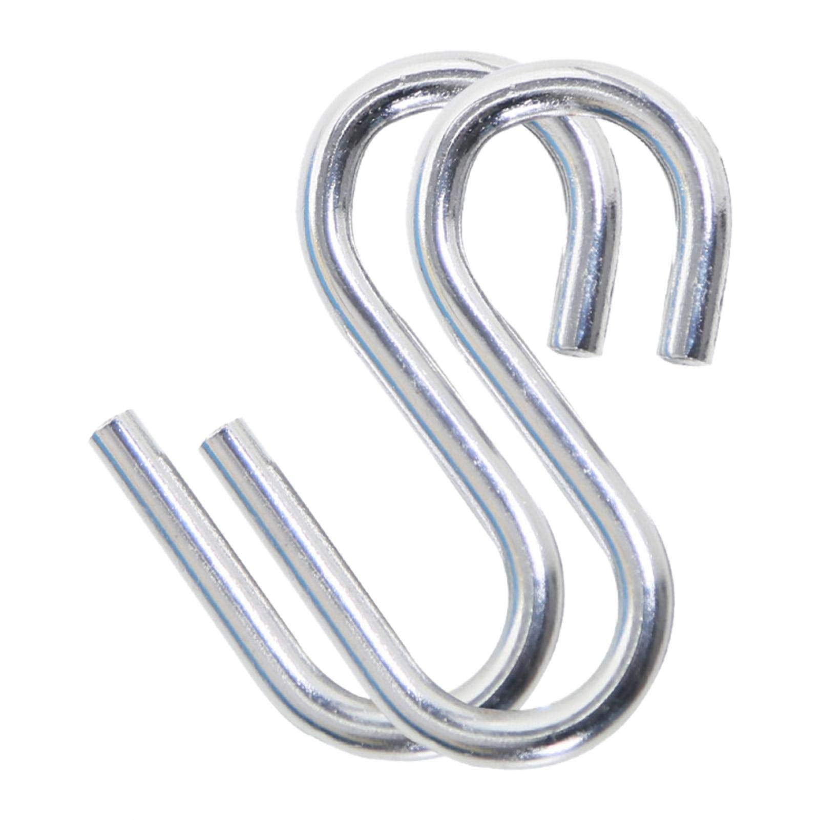 Denpetec Heavy Duty S Hooks, 2Pcs Stainless Steel Fishing Hiking Hammock Hook S Shaped Hooks Thickness Hammock Hanging S Shape H