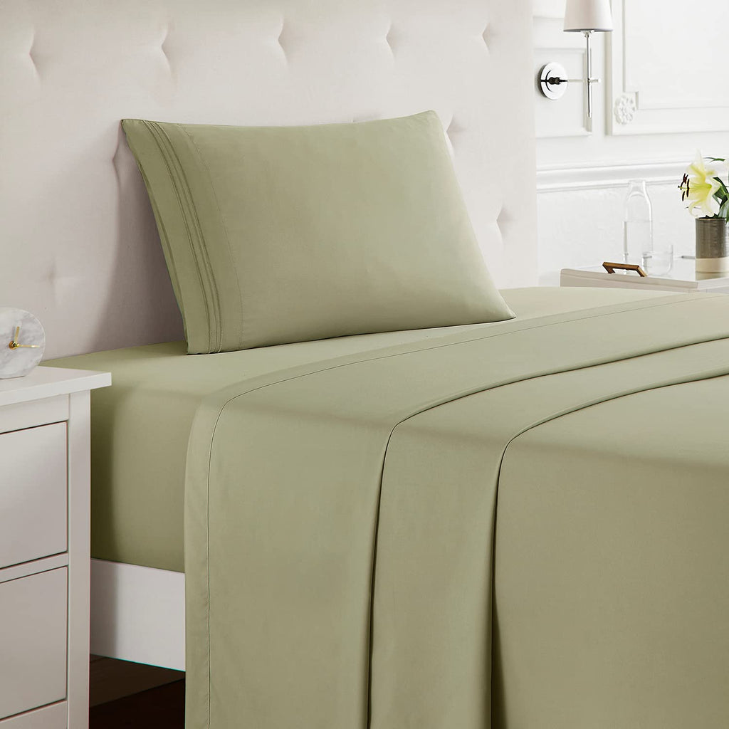 Nestl Twin Sheets Set - 3 Piece Twin Bed Sheets, Double Brushed Twin Sheet Set, Hotel Luxury Bed Sheets Twin Size, Extra Soft Sage Green Sheets, Twin Size Bed Set