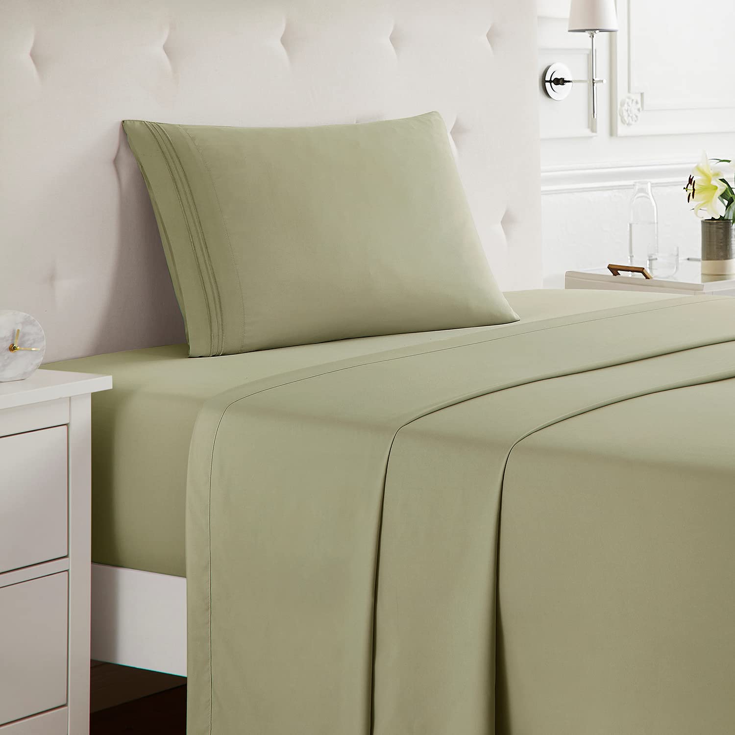 Nestl Twin Sheets Set - 3 Piece Twin Bed Sheets, Double Brushed Twin Sheet Set, Hotel Luxury Bed Sheets Twin Size, Extra Soft Sage Green Sheets, Twin Size Bed Set