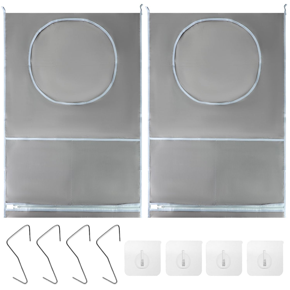 QWORK Hanging Laundry Hamper Bag, 2 Pack Over the Door Laundry Bag with Round Side Opening & Bottom Zipper, Foldable Laundry Sto
