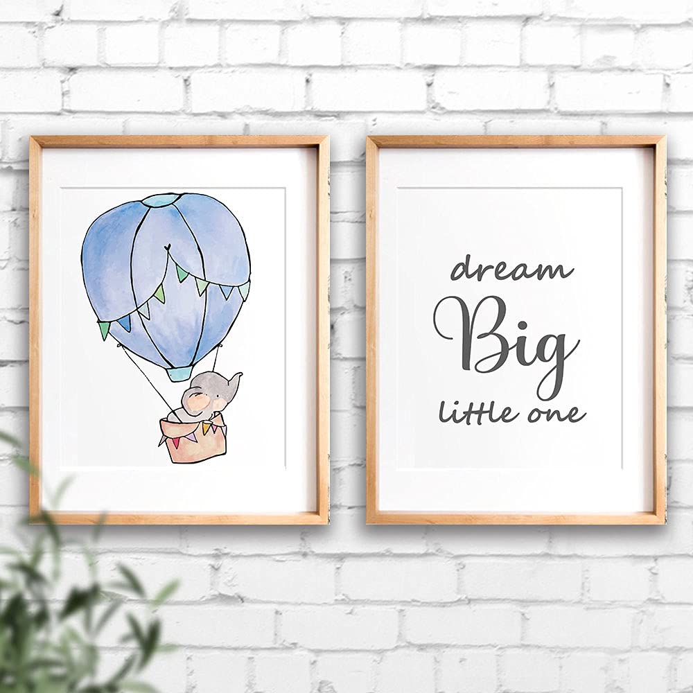 Iiiluyot Inspirational Elephant Decor, Baby Boy Nursery Wall Art Prints, Cute Elephant Nursery Wall, Dream Big Little One Decora