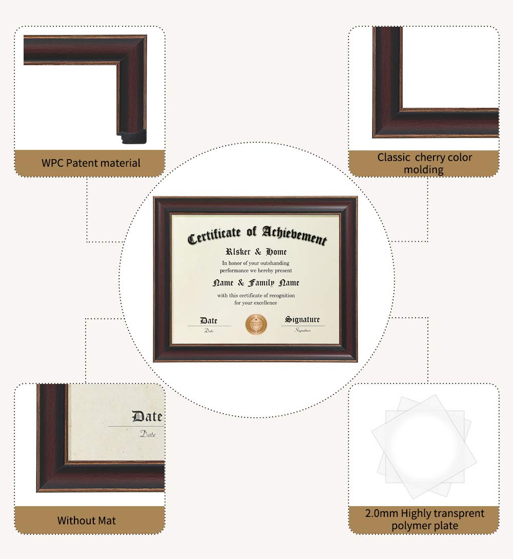 Elsker&Home 8.5X11 Certificate Frame - Classic Cherry Wood Color - 2.0 Mm Panels - Only 8.5X11 Inch Without Mat - For Document/P