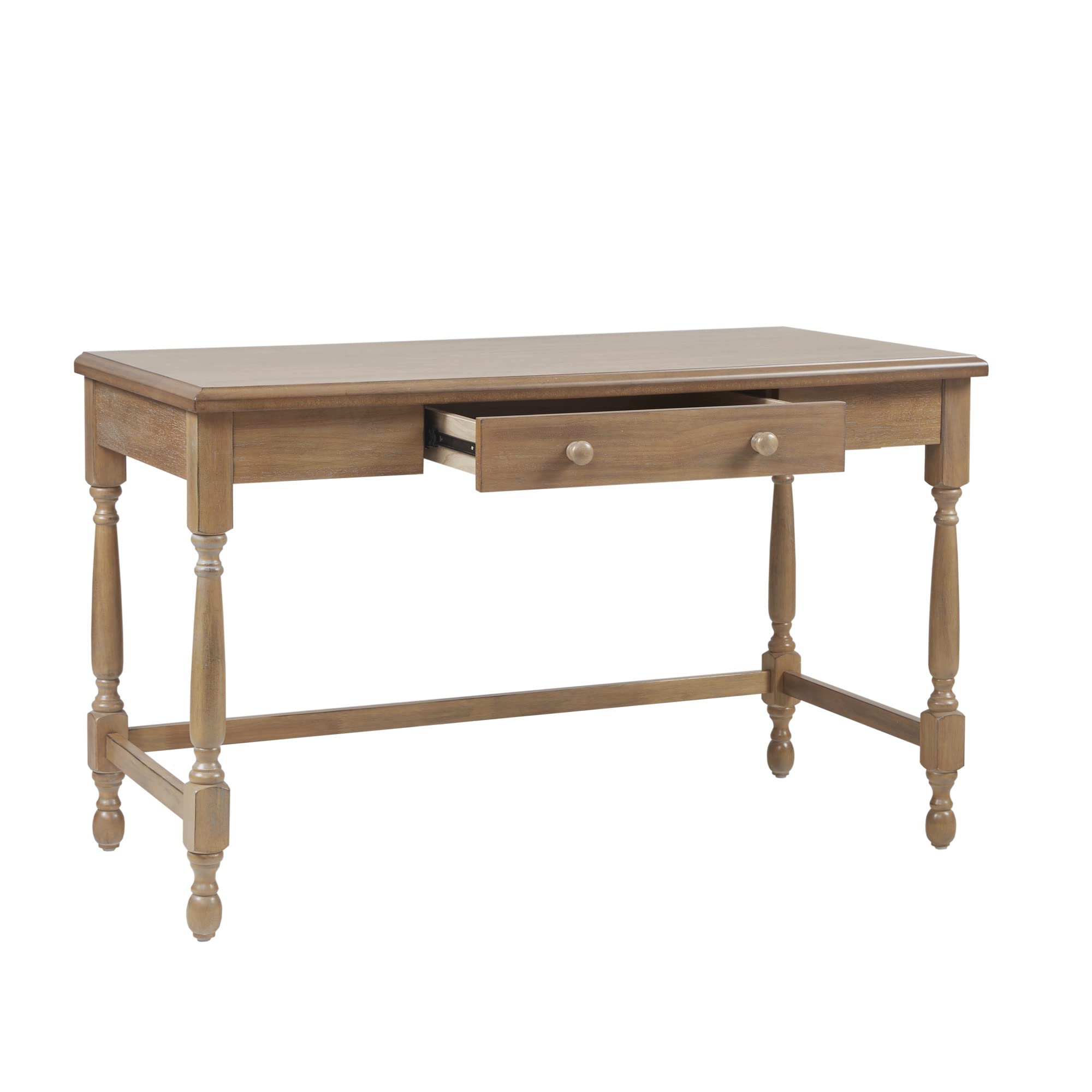 Martha Stewart Tabitha Solid Wood Writing Table With Metal Glides Drawer For Storage, Living Room Furniture, Home Office Small Computer Desk, Turned Legs, Natural