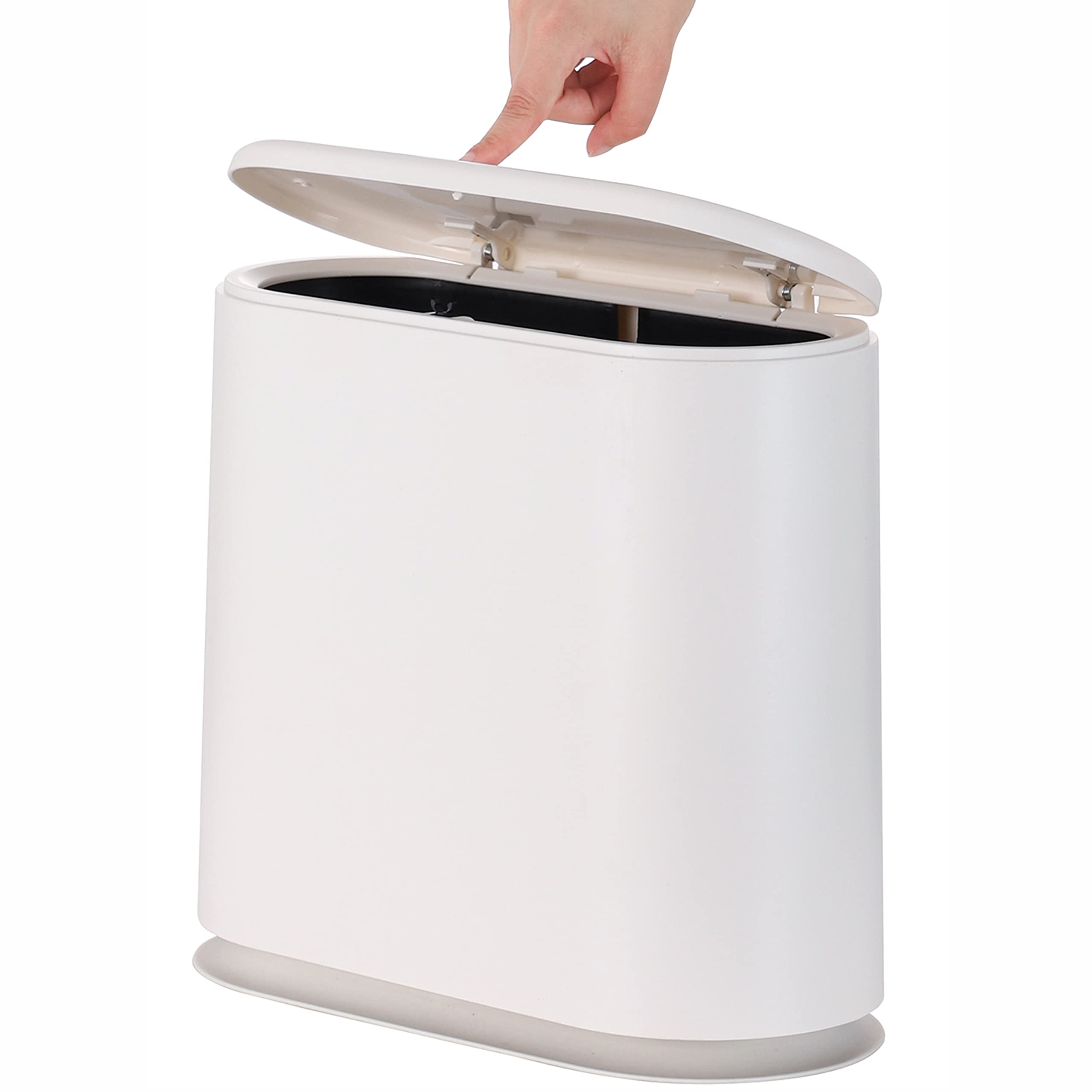 12 Liter Plastic Trash Can with Press Top Lid for Bathroom White Narrow Dog Proof Garbage Can,3.17 Gallon Toilet Waste Basket an