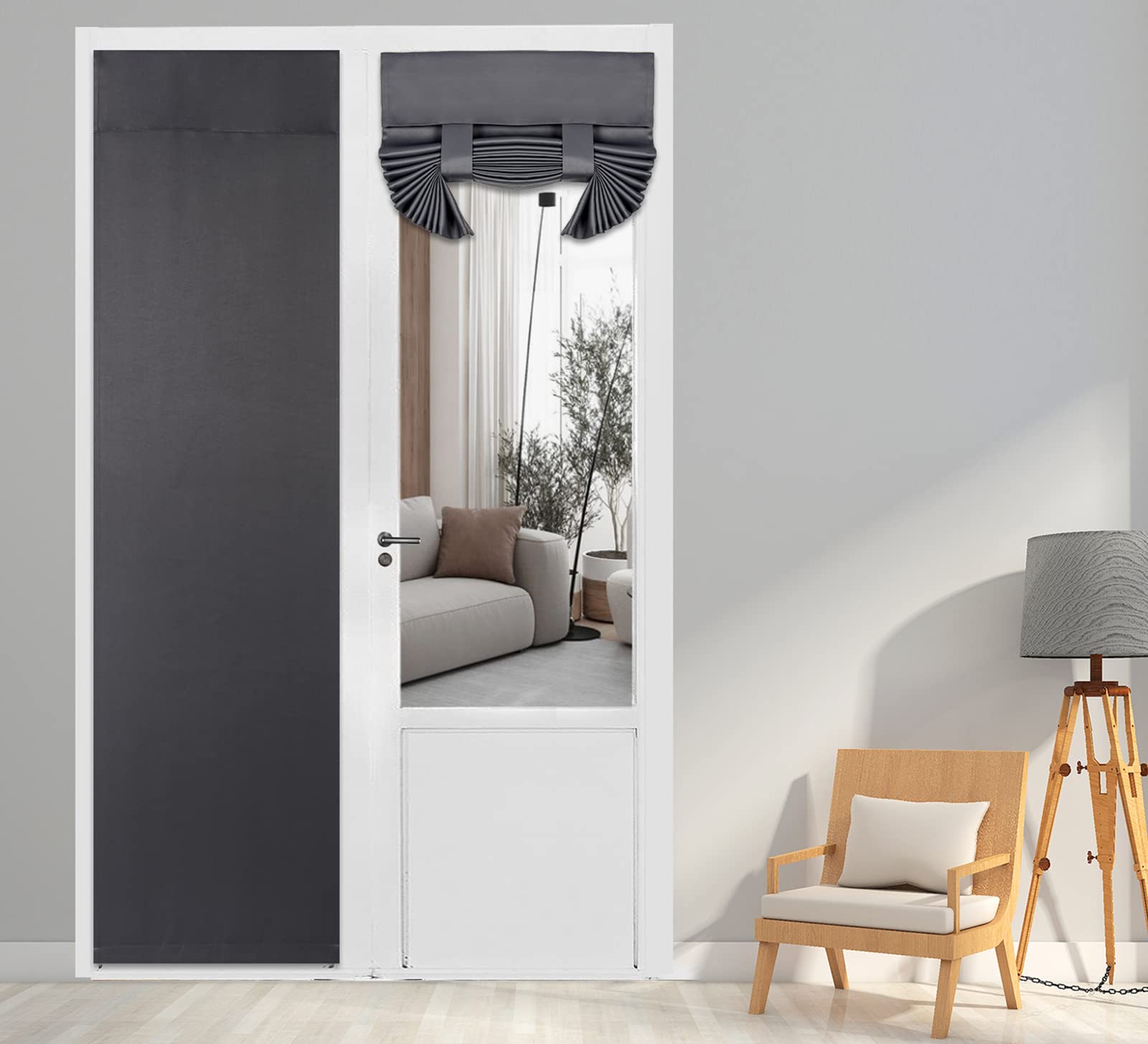Pi Blackout French Door Curtain,Door Window Shade Privacy Thermal Insulated Long Door Curtain For Glass Door/Sliding Door/Tie Up Shade 1 Panel (W34Xl80,Dark Grey)