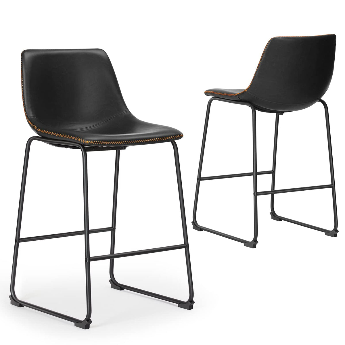 Bar Stools Set of 2 counter Height Bar Stools with Back 26 inch Armless Industrial Faux Leather Barstools with Metal Legs and Fo
