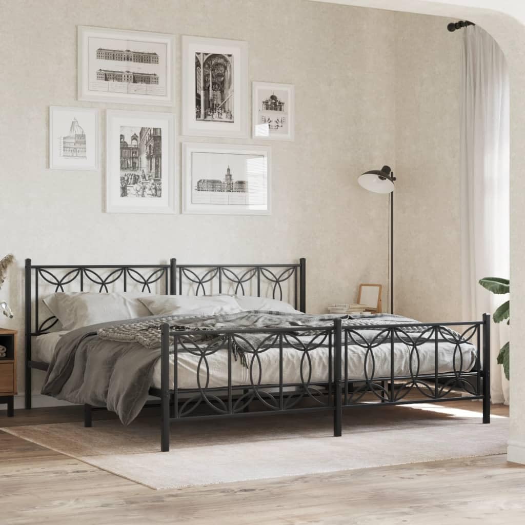 vidaXL King Metal Bed Frame – Black Steel, Headboard & Footboard, 81.5"x78"x35.4"