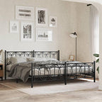 vidaXL King Metal Bed Frame – Black Steel, Headboard & Footboard, 81.5"x78"x35.4"