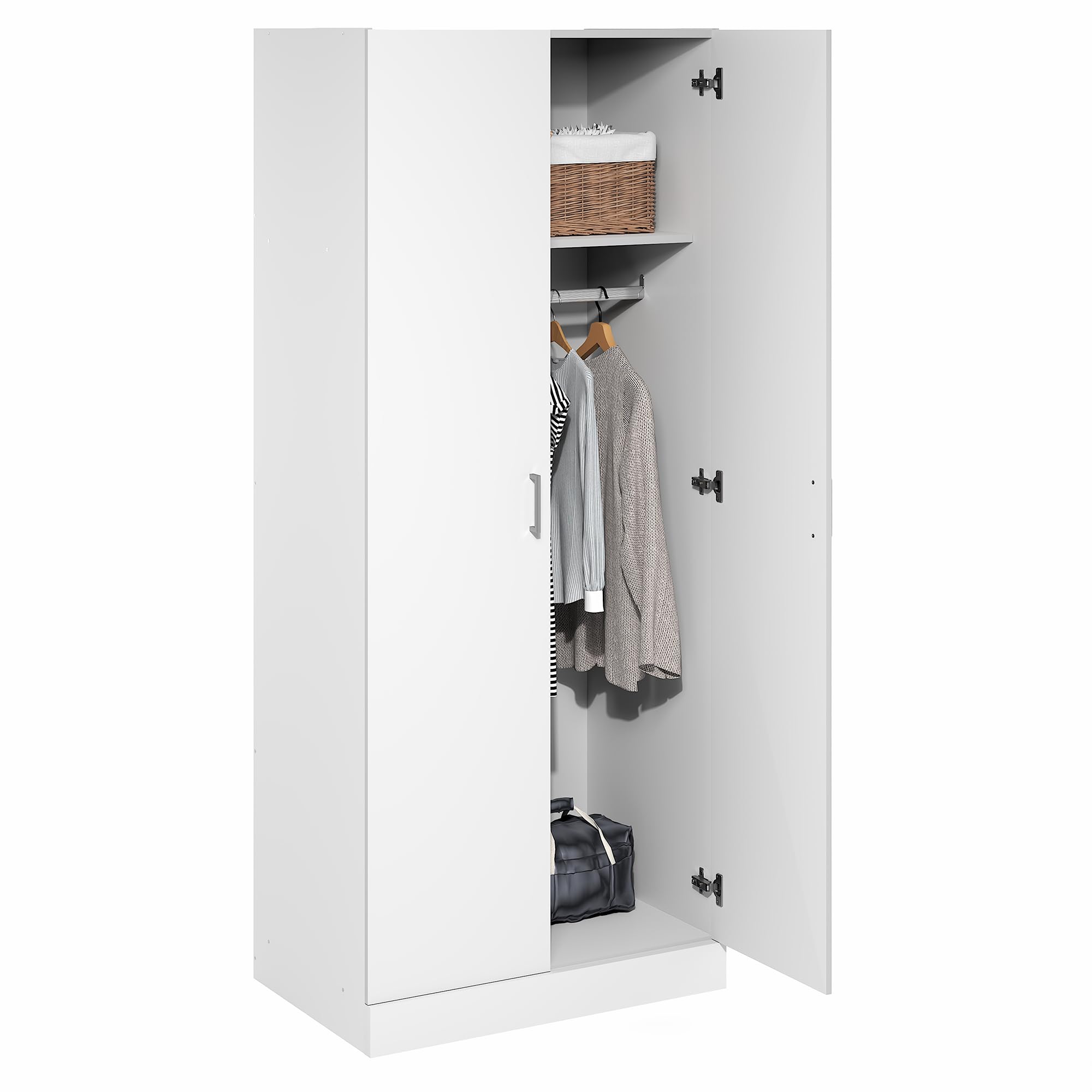 Furinno Robin Wardrobe Cabinet with Hanging Rod, Closet Organizers and Storage, for Wardrobe, Bedroom, Living Room, Entryway, Wh