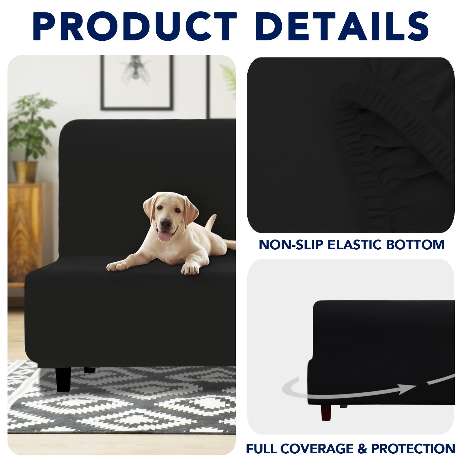 Purefit 100% Dual Waterproof Futon Cover, Waterproof Couch Cover For Futon - Stretch Non Slip Fleece Sofa Covers Washable, Leakproof Furniture Protector For Kids, Pets, Dog (Futon, Black)