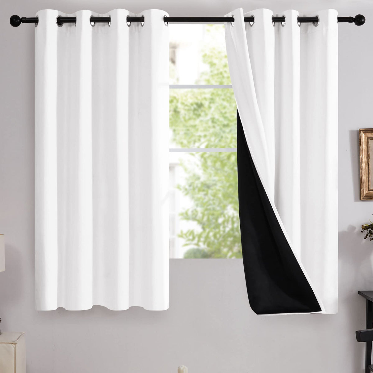 Deconovo White Blackout Curtains For Bedroom, 2 Thick Layers 100% Blackout Window Treatment Panels, Thermal Insulated Curtains F