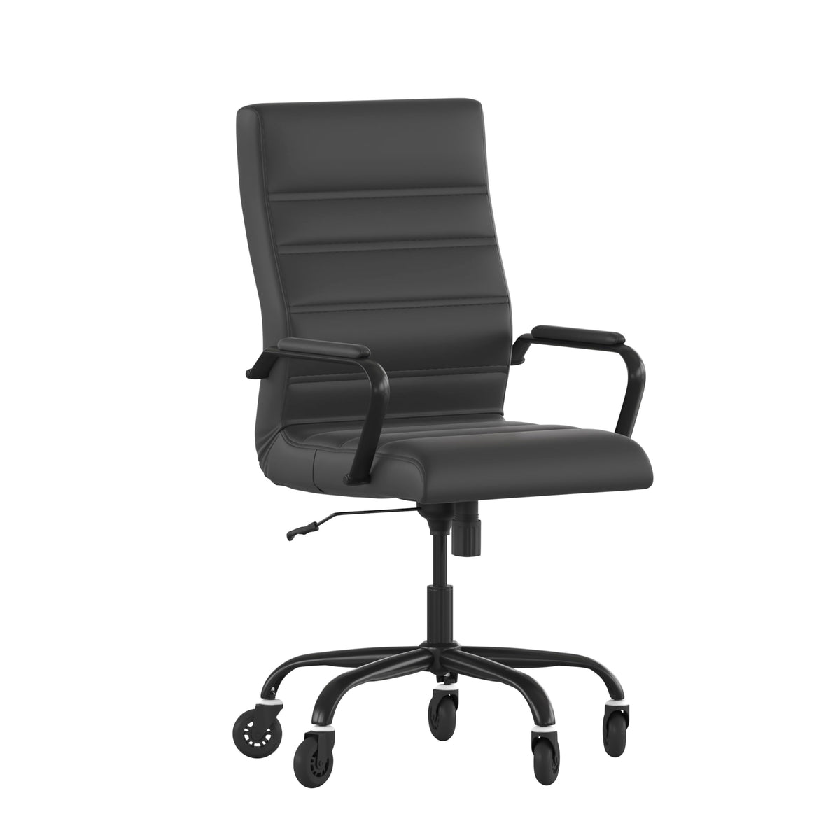 Flash Furniture Whitney High Back Black Leathersoft Executive Swivel Office Chair With Black Frame, Arms, And Transparent Roller Wheels