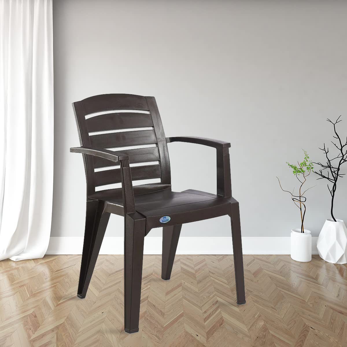 Nilkamal Plastic Chair For Living Room With Arm | 3 Year Warranty | For Home, Living Room, Outdoor | Weather Brown Colour | Chr2