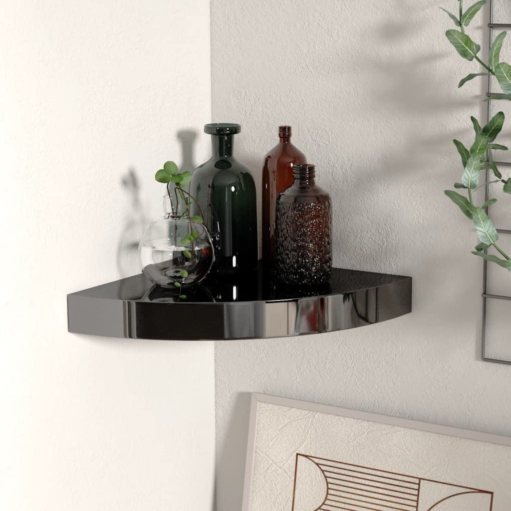 vidaXL Floating Corner Shelf High Gloss Black 9.8&quot;x9.8&quot;x1.5&quot; MDF
