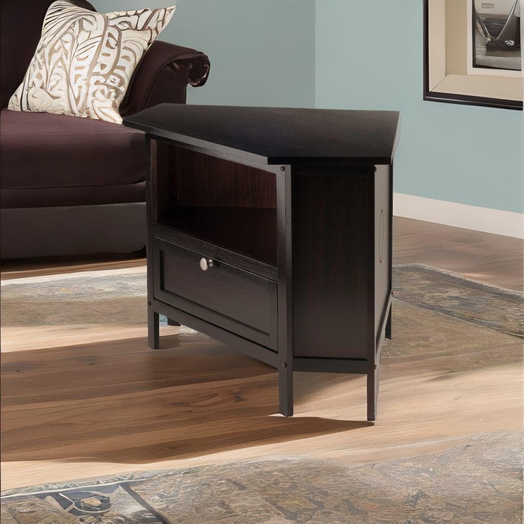 Ergode Wood Zena Corner TV Stand - Space-Saving, Espresso Finish, 27' TV Capacity