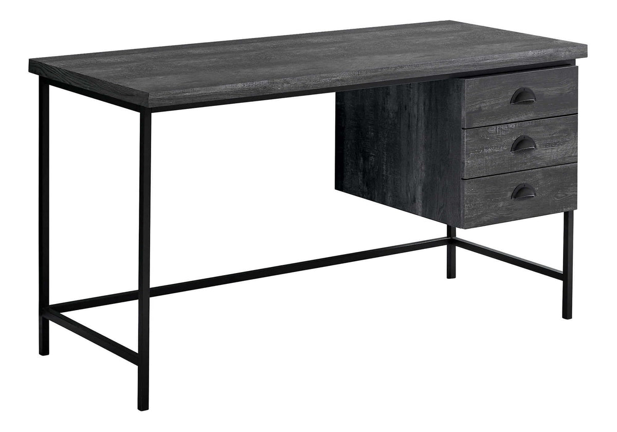 Monarch Specialties Industrial Computer Desk 3 Drawers Metal Frame Rectangular Laptop Study Table, 55" L, Black Reclaimed Wood Look