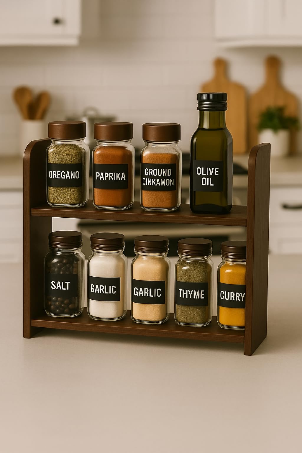 Noyota Wooden Spice Rack Organizer For Kitchen | 2Tier Countertop Storage Shelf For Jars, Condiments & Seasoning Bottles | Spac