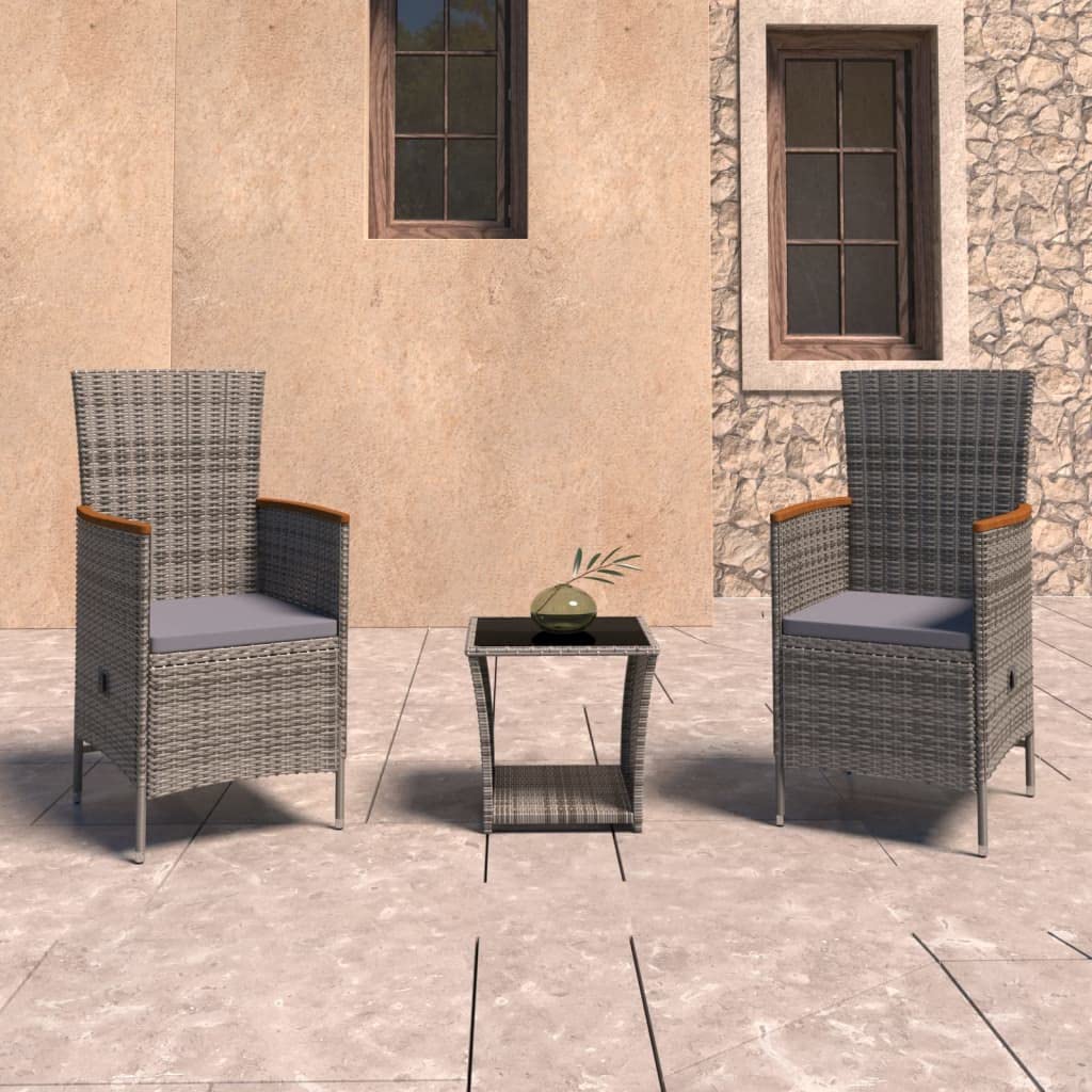 vidaXL Patio Lounge Set with Cushion 3 Pieces Garden Outdoor Balcony Backyard Terrace Sofa Seating Home Furniture Poly Rattan Gray