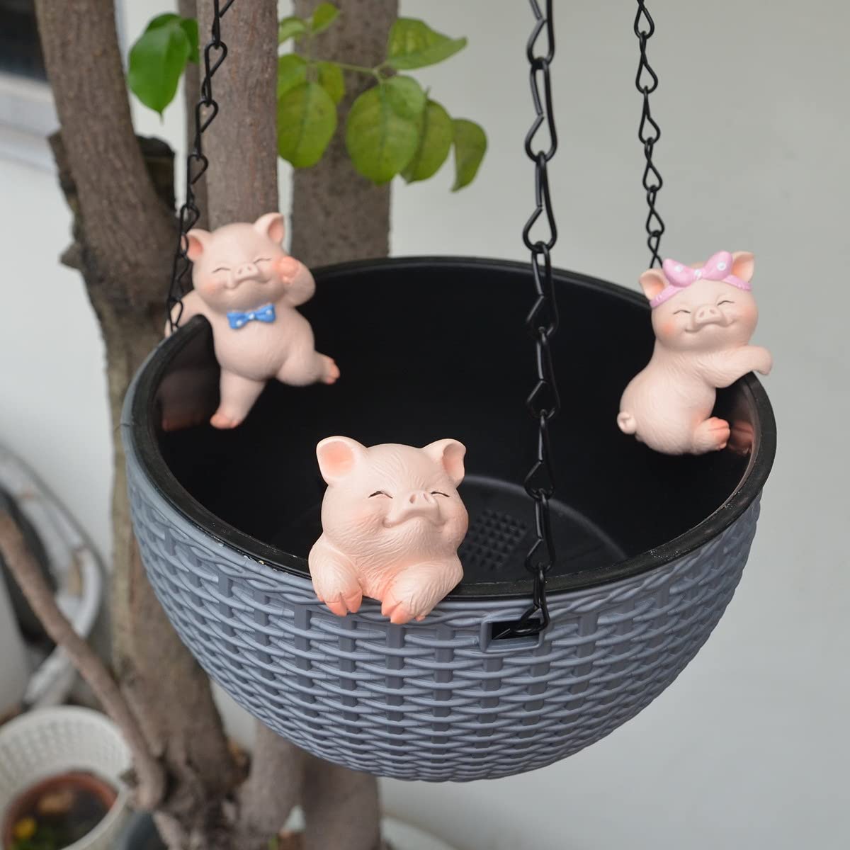 Qiansheng Set Of 3 Garden Pig Statues Terrarium Flower Pot Hanger And Vase Hugger Miniature Pig Figurines Fairy Garden Ornaments
