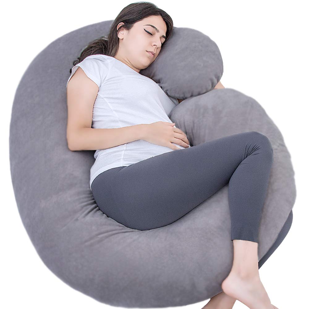 1 Middle One Pregnancy Pillow, C Shaped Full Body Pillow For Maternity Support, Pregnant Women Sleeping Pillow With Velvet Cover