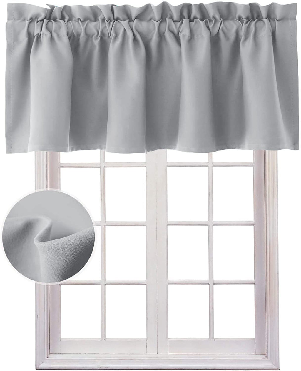 Hiasan Valance Curtains For Kitchen Blackout Thermal Insulated Solid Window Curtain Valance, Silver Grey, 42 X 12 Inches, 1 Panel