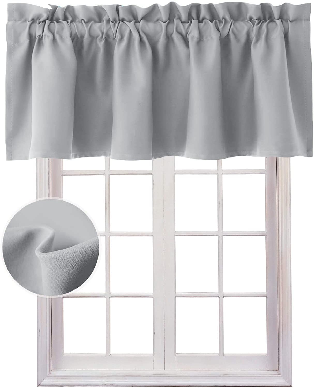 Hiasan Valance Curtains For Kitchen Blackout Thermal Insulated Solid Window Curtain Valance, Silver Grey, 42 X 12 Inches, 1 Panel