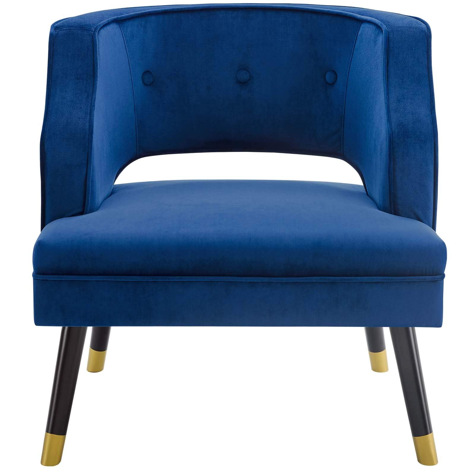 Modway Traipse Button Tufted Open Back Performance Velvet Armchair, Navy