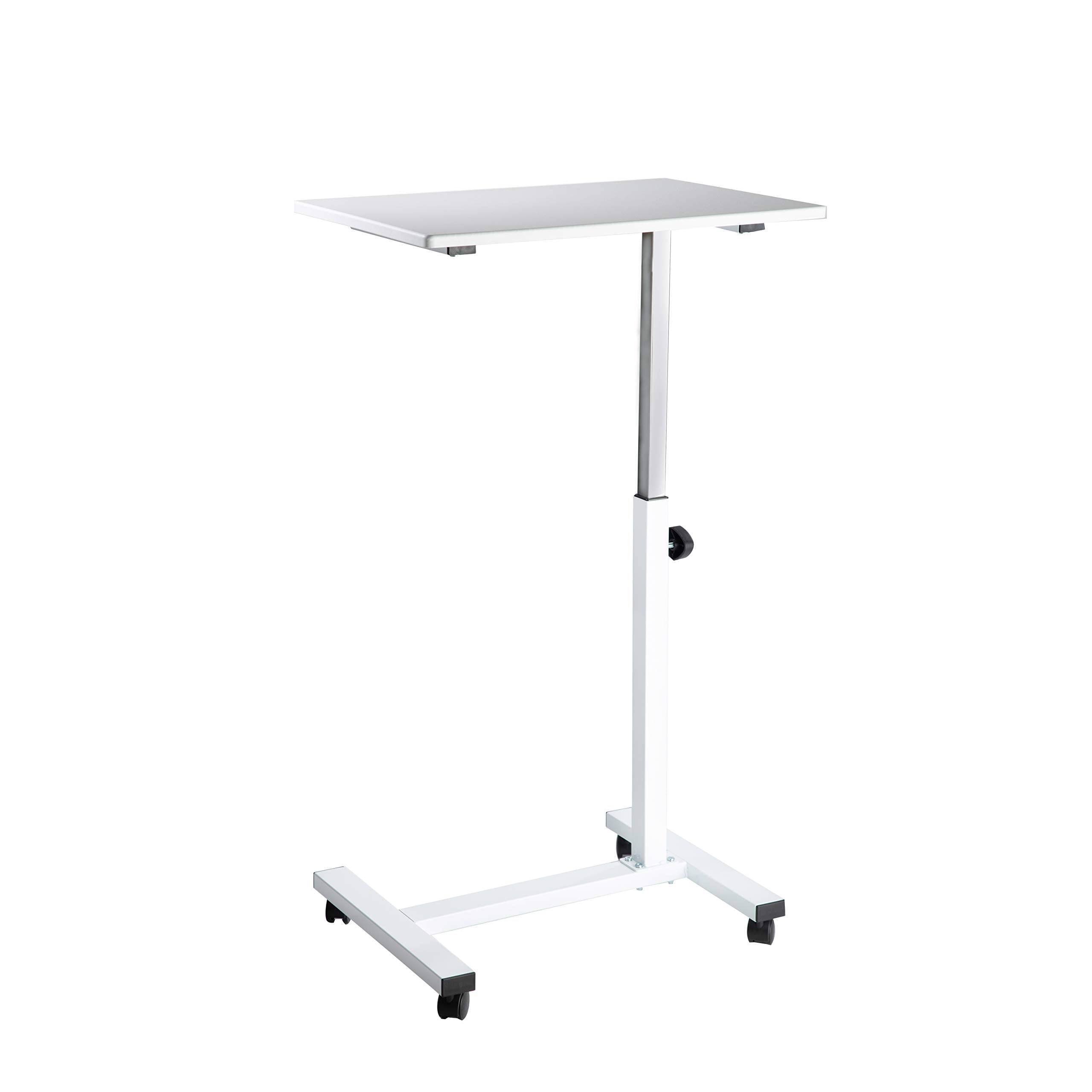 Seville Classics Solid-Top Height Adjustable Mobile Laptop Computer Desk Cart Ergonomic Home Office Stand Rolling Table, Overbed