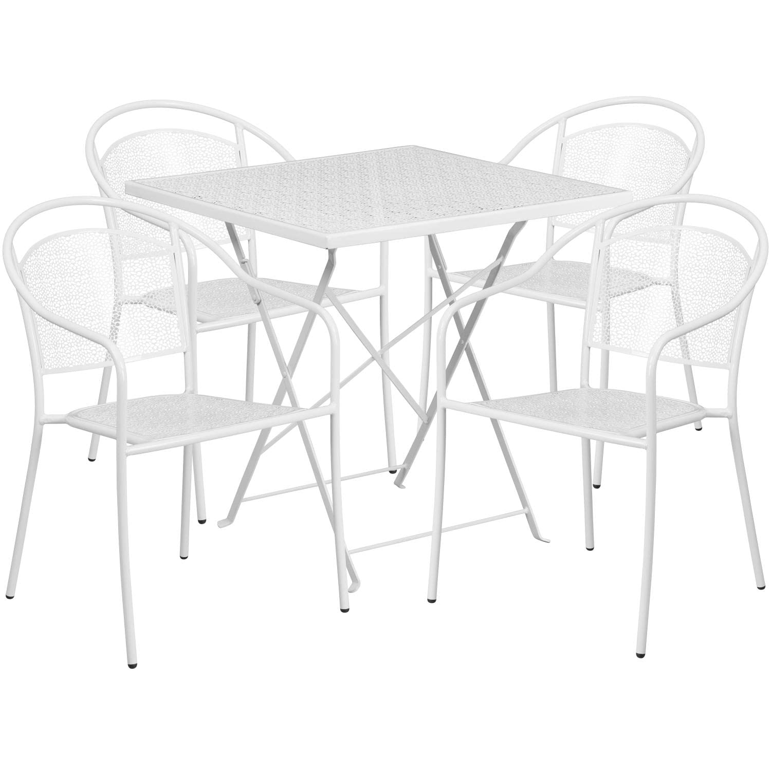 Flash Furniture Oia Commercial Grade 28' Square White Indoor-Outdoor Steel Folding Patio Table Set With 4 Round Back Chairs