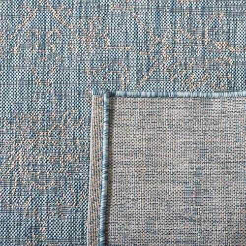 Safavieh Courtyard Collection Accent Rug - 2'3' X 5', Aqua & Grey, Non-Shedding & Easy Care, Indoor/Outdoor & Washable-Ideal For Patio, Backyard, Mudroom (Cy8680-37121)