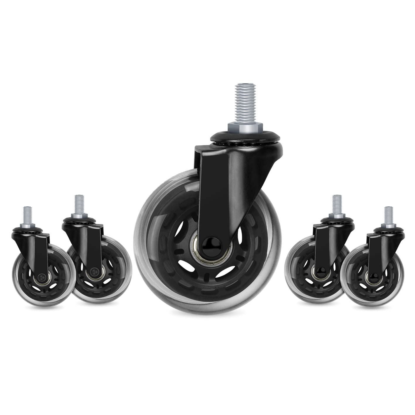 Hirate 5 Pack Office Chair Casters Wheel with 3/8'-16UNC Threaded Stem(English Unit),3' Mute Swivel Stem Gaming Chairs Casters