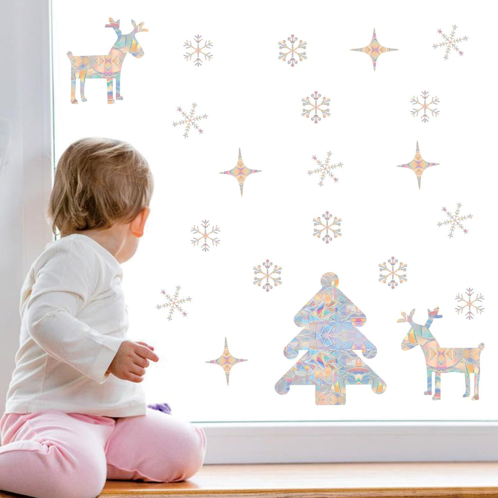 Shawula 60Pcs Christmas Snowflake Window Clings Anti Collision Window Decals To Save Birds From Window Collisions Non Adhesive P