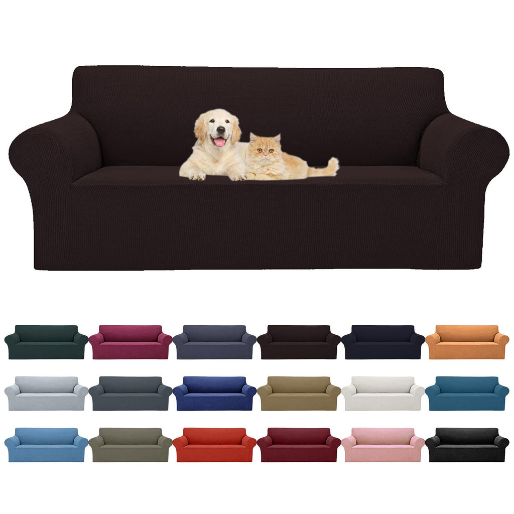 2025 New Stretch Oversized Sofa Slipcovers Couch Sofa Cover For 4 Seater Furniture Protector Covers With Elastic Bottom Jacquard Fabric Small Checks For Pets, Kids - Chocolate