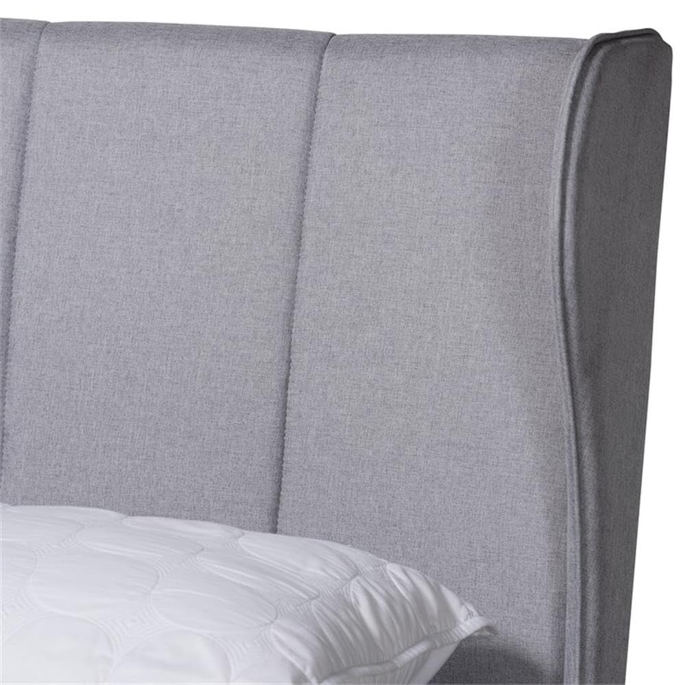 Baxton Studio Royce Mid-Century Modern Transitional Light Grey Fabric and Ash Walnut Finished Wood Queen Size Bed