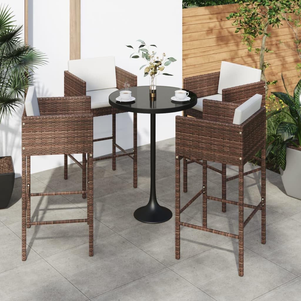 vidaXL Poly Rattan Bar Stools with Cushions - Set of 4