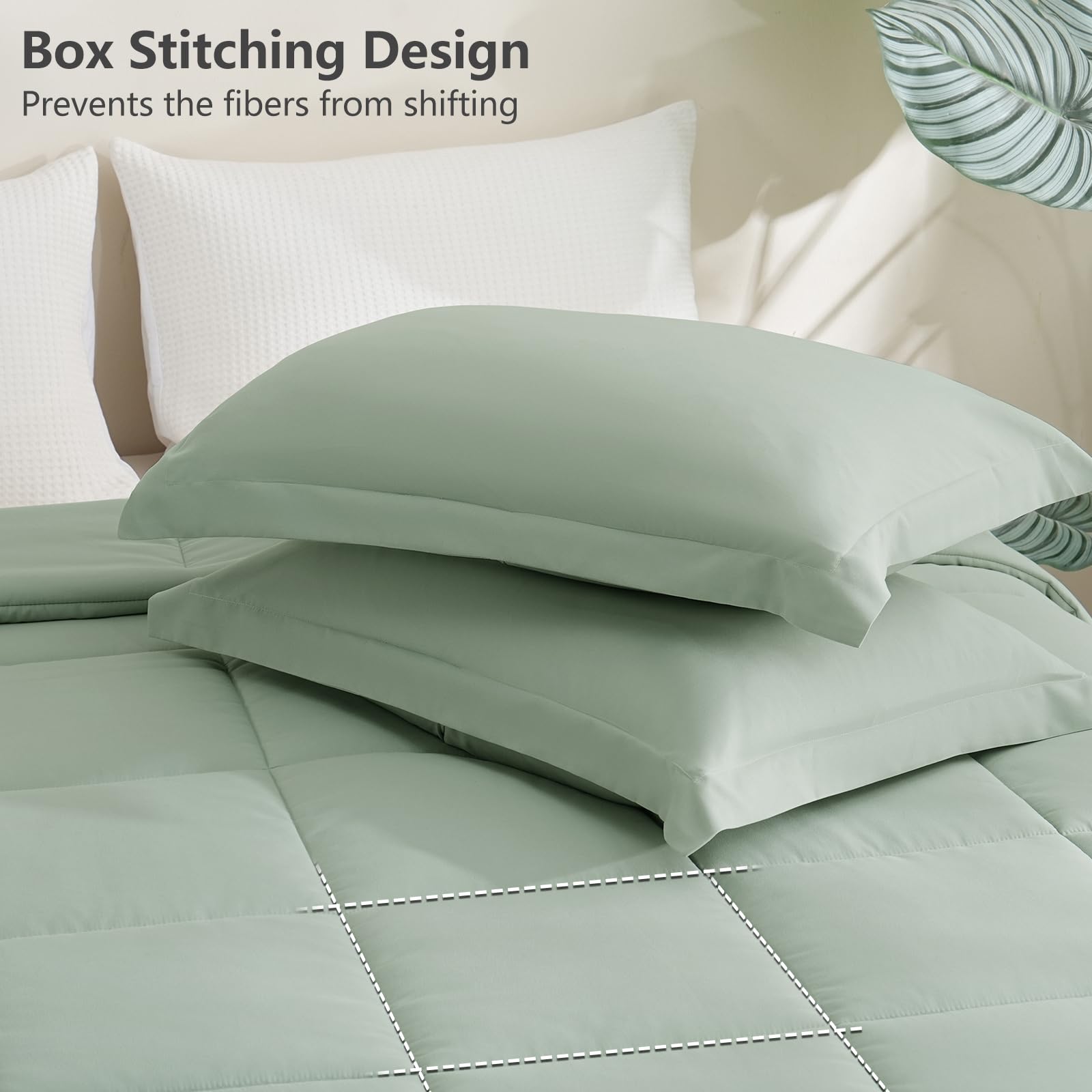 Cozylux Queen Comforter Set - Sage Green Comforter Queen Size, 3 Pieces Box Stitched Bed Set For All Seasons, Soft Lightweight Bedding Sets With 1 Down Alternative Comforter And 2 Pillow Shams