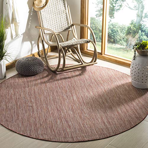 Safavieh Courtyard Collection 5'3' Round Red/Beige Cy8022 Indoor/ Outside Waterproof Easy Cleansingpatio Backyard Mudroom Area