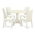 East West Furniture Dlip5-Lwh-W 5 Piece Kitchen Table & Chairs Set Includes A Round Dining Table With Dropleaf And 4 Dining Room Chairs, 42X42 Inch, Linen White