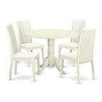 East West Furniture Dlip5-Lwh-W 5 Piece Kitchen Table & Chairs Set Includes A Round Dining Table With Dropleaf And 4 Dining Room Chairs, 42X42 Inch, Linen White