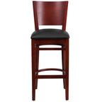 Flash Furniture Lacey Series Solid Back Mahogany Wood Restaurant Barstool - Black Vinyl Seat